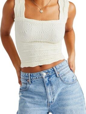 Free People Ivory Love Letter Floral Knit Camisole